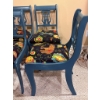Image 3 : 4 Blue Painted Wood Lyre Back Chairs with Patterned Upholstery