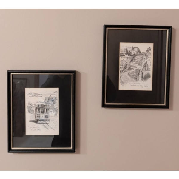 Alec Stern's Art Etchings - 'Cable Car Rush' & 'Hyde Street Hill" 7"Tall