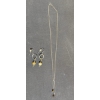 Image 4 : 10k Gold Necklace with Matching Dangle Earrings and Stone Beads
