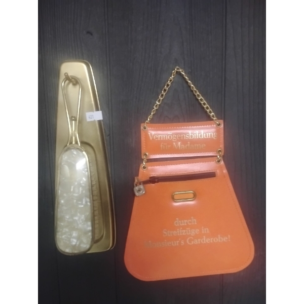 German Wall Decor - Mother of Pearl Hard Bristled Brush & Ladies Fashion Clutvh