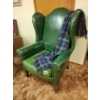 Image 2 : Genuine Leather Studded Antique Wingback Arm Chair w/ Flannel Wool Throw Blanket
