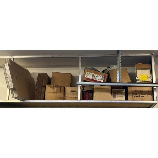 Garage Shelf Lot With Tools, Boxes, Parts, Safety Items