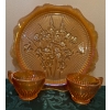 Image 4 : Iris Herring Bone Plate & Anniversary Tea Cups Marigold Carnival Glass  (Jeanette Glass Co)