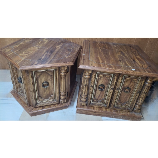 Pair of End Tables w/ Storage Cupboards- 27" Diameter,  20 T and Square Table 23W, 23 D, 20 T
