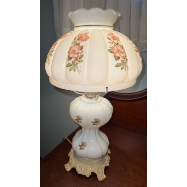 Vintage Hurricane Lamp/Gone With The Wind Lamp-  Hand painted 23"tall