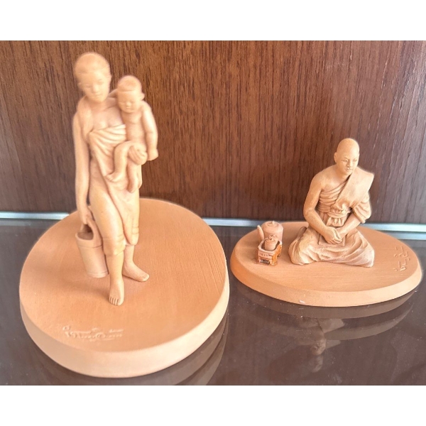 Asian Civilization Museum - Mini Teak Figurines - Sra Aem -4"Tall