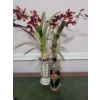 Image 3 : Horizontal Art Print 42W w/ Faux Orchid Plant & Foreign Collectable Beer Steins 