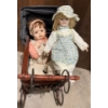 Image 1 : Lovely Porcelain Dolls (2) in Intricate Wooden Stroller - Stroller is 20W, 23T 