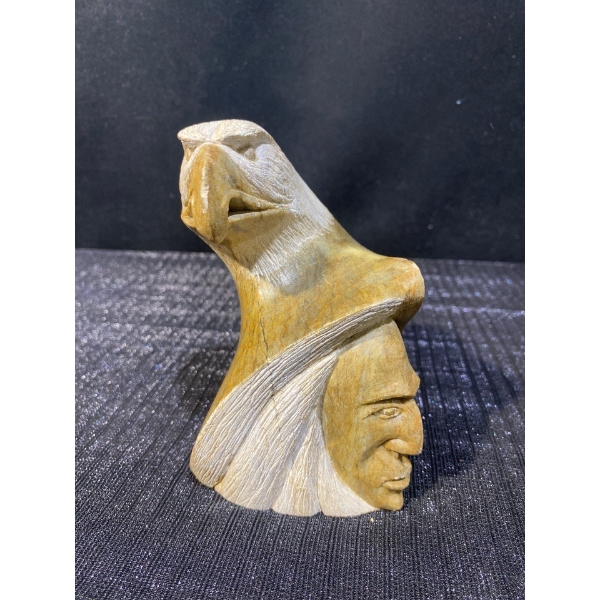 Leroy Henry 1991 Stone Carving Of Man & Eagle