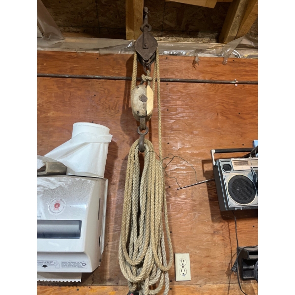 Antique pulley with rope heavy duty