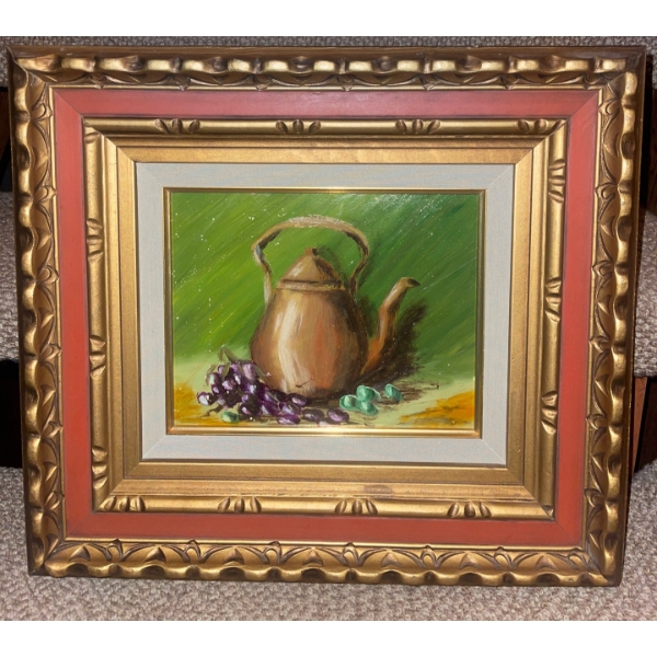 MCM Still Life w/Kettle Oil on Canvas in Gilt Frame  22" x 18"tall