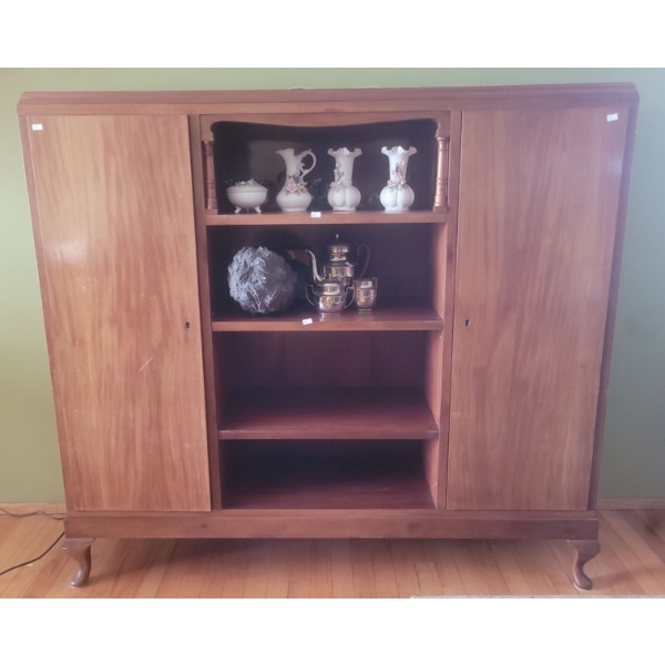 Vintage Wooden Display Cabinet (Contents Not Included; No Locks) w/ Table Runner -- 53W, 14D, 49T