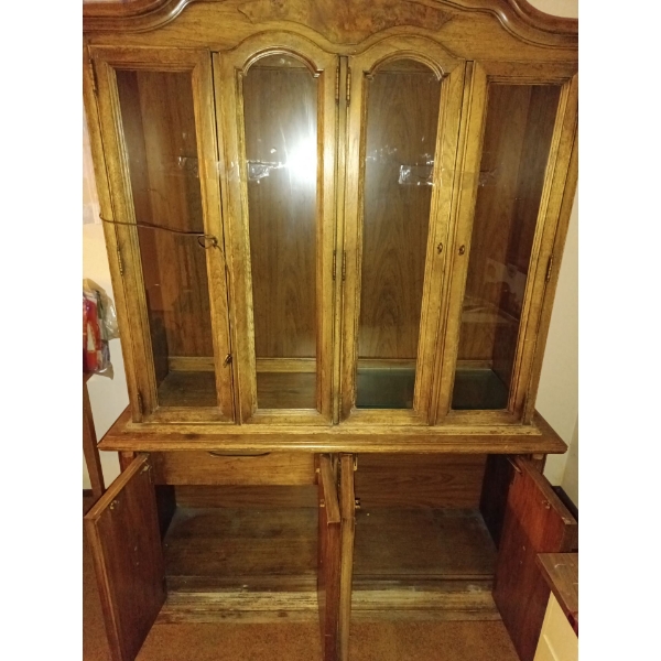 Well Loved Vintage China Cabinet With Two Drawers & Two Bottom Cupboards 75"w x 35"d x 76" tall