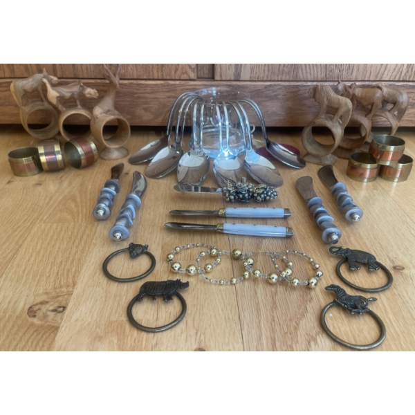 Multi Cultural Table Accessories - Hand Carved African Napkin Rings Charcutiers Tools & More