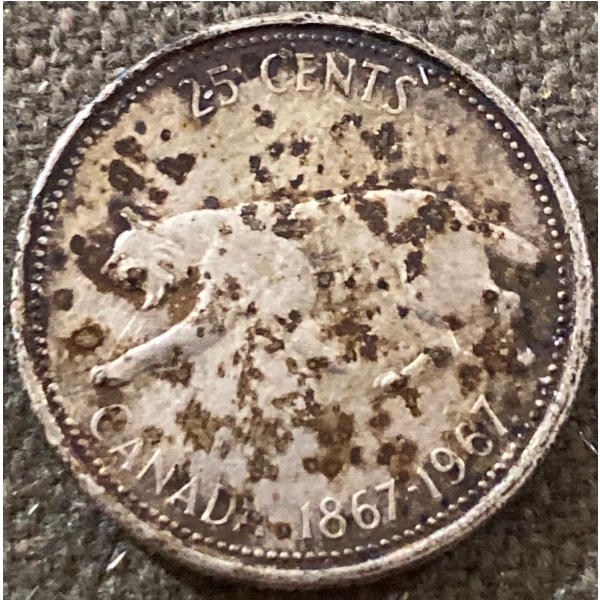 1967 Canadian Centennial 25 Cent Coin 80% Silver 5.83 Grams