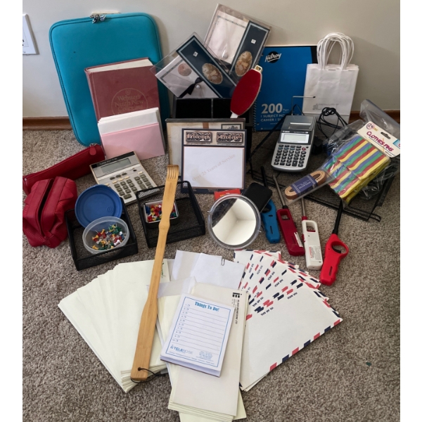 Large Statioary Bundle  Office Supplies  Pens, Paper, envelopes, Staples, Tape, Paper Clips, Thumb T