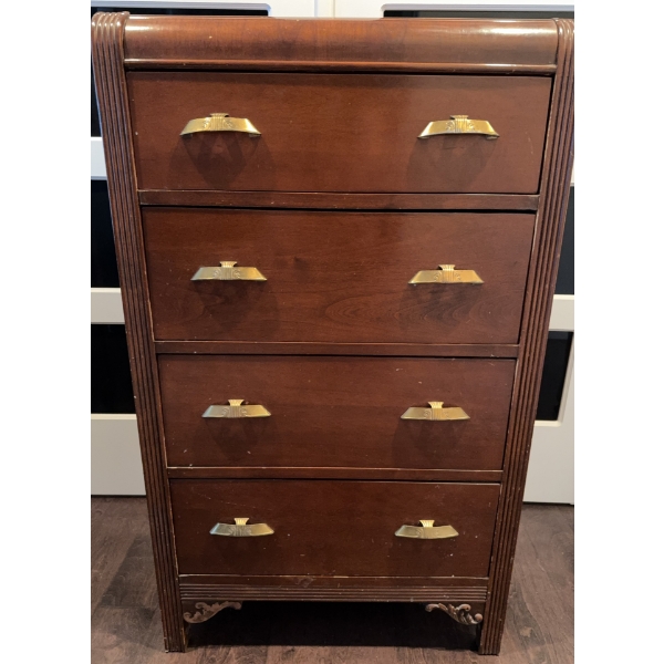 Wooden Four-Drawer Chest with Brass Pulls