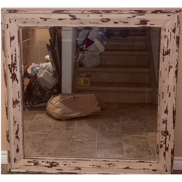 Rectangular Wall Mirror with Distressed Wood Frame
