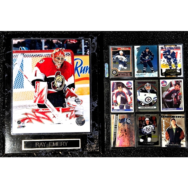 Ray Emery NHL Player Plaque with One Sleeve of Winnipeg Jets Hockey Cards