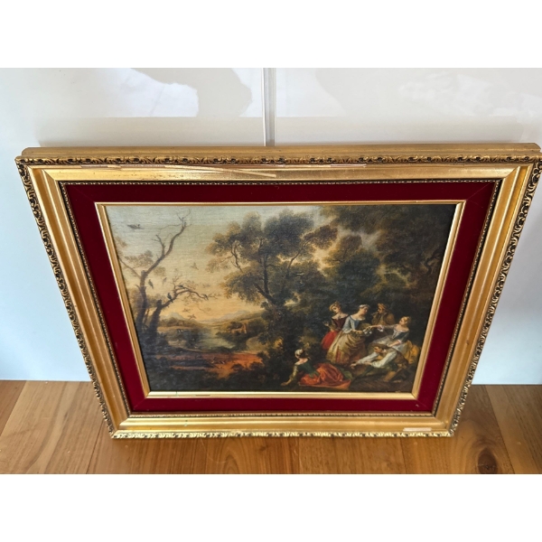 Genuine Fiehl Art Reproduction In Velvet Lined Gold Gilt Frame 16x15