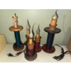 Image 2 : Metal Wall Hook Rack and Four Wooden Spool Electric Lamps