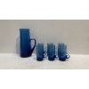 Image 1 : Blue Glass Pitcher and 6 Matching Cups with Low Handles