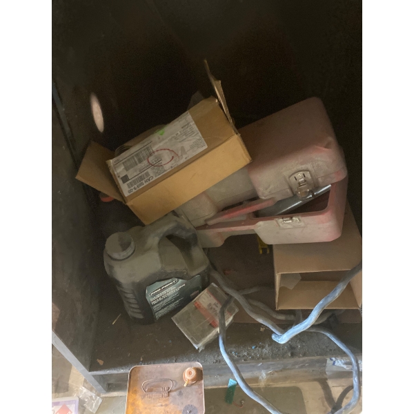 Metal Shelf and Contents Including Tools, Equipment, and Accessories