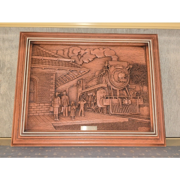 'At The Station" Vintage Faux Wood Carving By Canadian Artist KIM MURRAY 19" Length 