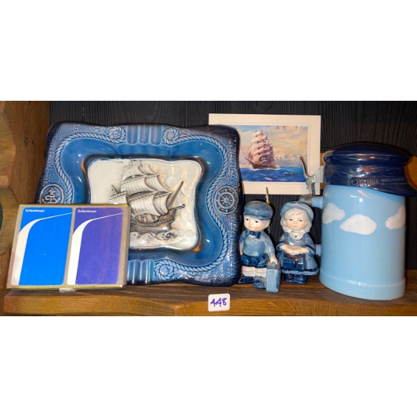 Nautical Themed Blue Decor & Trinkets Unique Beer Stein Figurines Cutty Sark Ashtray & More 