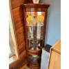 Image 2 : Oak corner karaoke cabinet with four glass shelves and mirrored back in amazing condition with round