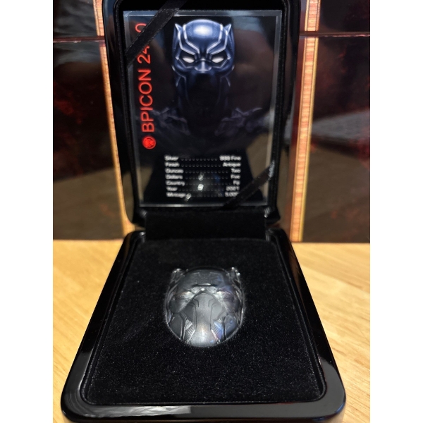 2021 2 oz Antique Fiji Marvel Black Panther Mask Domed Coin (Box + CoA)