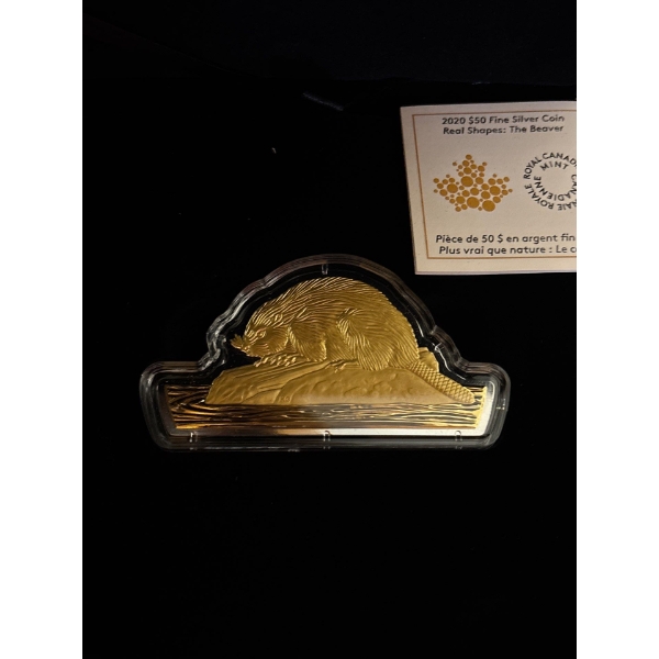2020 $50 Real Shapes Coins: Beaver - Pure Silver Coin