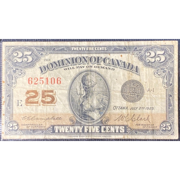 1923 Dominion of Canada 25 Cent Bill