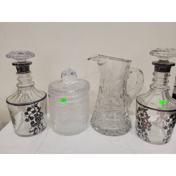 Pressed and Cut Glassware: Decanters, Jug, and Lidded Jar