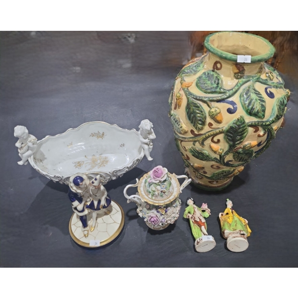 Assorted Decor Including: Dresden Angels Bowl 13 W, 8 D, 8 T,  Vase 5" Diameter Top, 14 T 