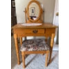 Vintage Oak Vanity w/ Floral Upholstered Stool 27x18x49