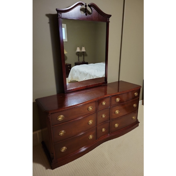 MALCOM Mahogany Double Wide Dressing Table w/ Mirror 65x19x80