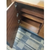Image 2 : Brown Three Drawer Dresser with Metal Accents and Storage Compartments/ Shelf