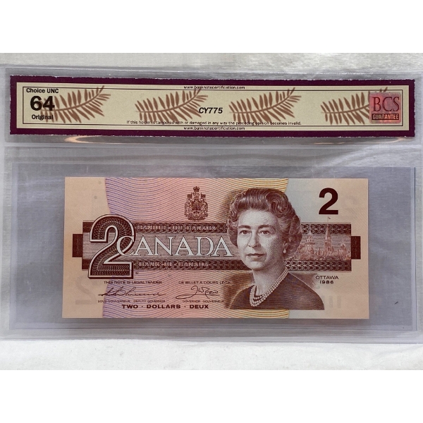 Graded Canadian 1986 $2 Choice UNC Prefix: BBP