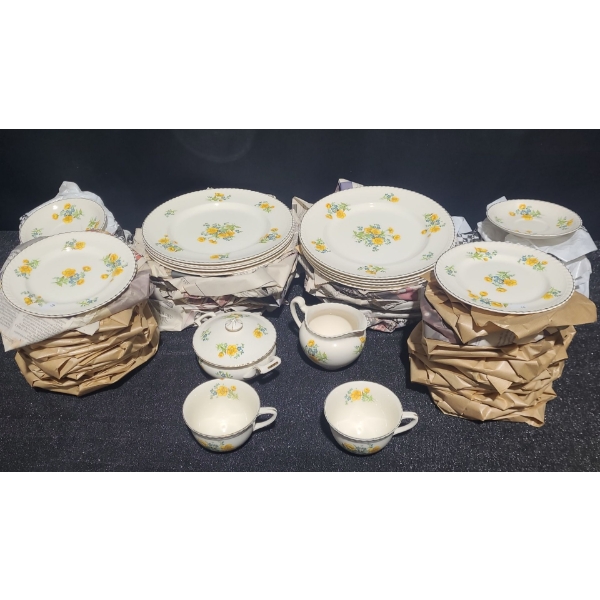 Johnson Bros. Dinnerware w/ Yellow and Blue Flowers- Includes Cream & Sugar Vessels