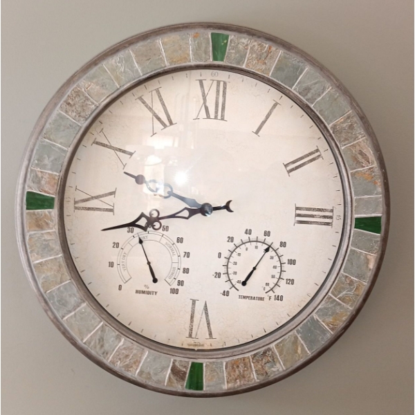 Slate Temperature Wall Clock w/ Stone Perimeter  - 25W