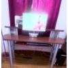 Image 1 : Contemporary Wood and Metal Computer Desk with Elevated Monitor Shelf