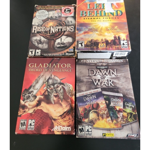 Assorted PC Games: Rise of Nations, Left Behind, Gladiator Sword of Vengeance, Dawn of War Platinum