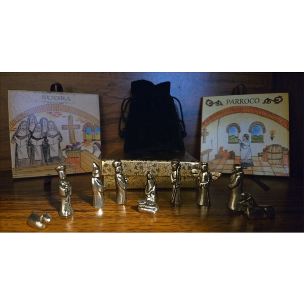 Metal Miniature Nativity Scene & Nun Themed Plaques Made in Italy 
