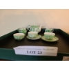 Image 1 : Green & White Japanese Miniature Tea Set w Tray. Teapot 4 1/2 w, 3 h, 2 d