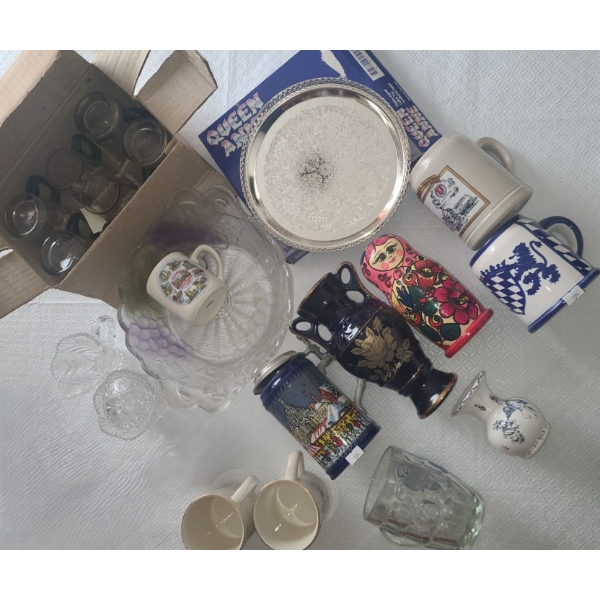 Assorted Kitchen Items Including: Queen Anne Silver Plated Dish 9" Diameter, Mugs and More!