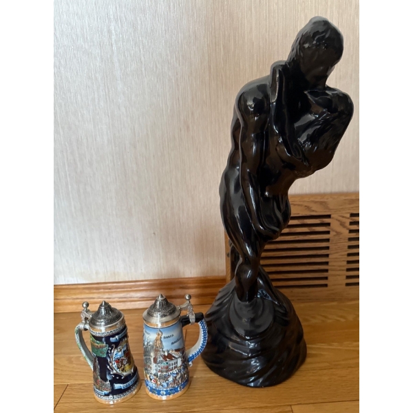 Lovely Black Kissing Figure (16T) w/ Pair of Collectible Small German Beer Steins 