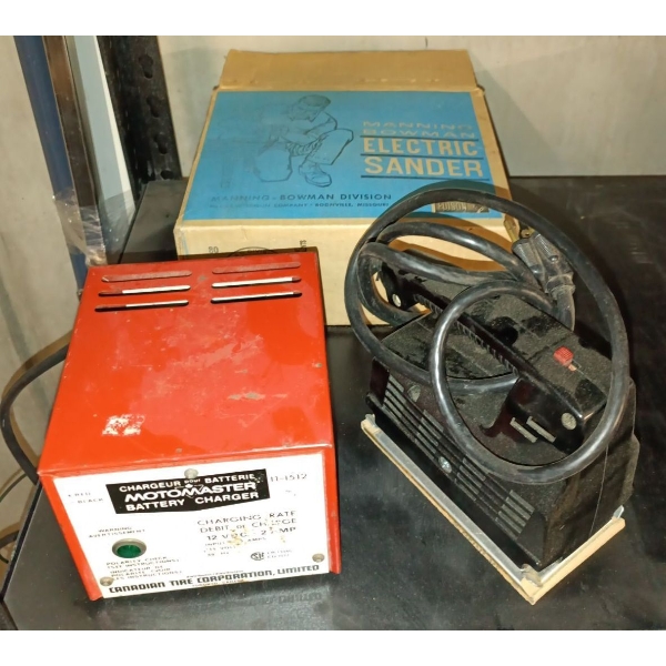 Manning-Bowman Electric Sander, Motomaster Battery Charger ++ Power Sander Bonus