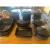 Image 2 : Set of Vintage Black Speckled Enamelware. Pots, Roasters, Steamer Total of 12 Pieces  