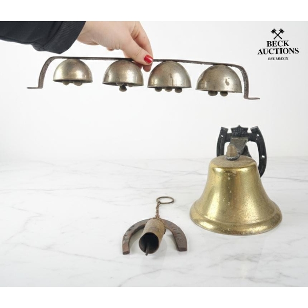 Antique Brass Bells, Sleigh Bells 11''Inches Width , Gate Bell 4''In Height ,  Bell Wind Chime.